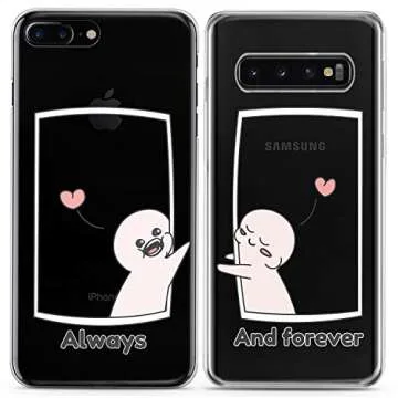 Cavka Matching Couple Cases Compatible for iPhone 16 15 14 13 12 11 Pro Max Mini Xs X 6s 8 Plus 7+ Xr 10 SE 5 Cartoon Slim Nice Love Clear Cover Always and Forever Design Flexible Cute Print BFF Funny