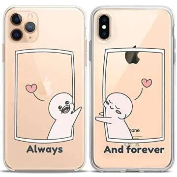 Cavka Matching Couple Cases Compatible for iPhone 16 15 14 13 12 11 Pro Max Mini Xs X 6s 8 Plus 7+ Xr 10 SE 5 Cartoon Slim Nice Love Clear Cover Always and Forever Design Flexible Cute Print BFF Funny
