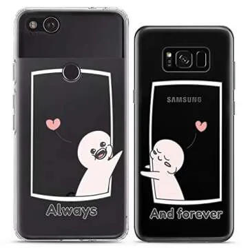 Cavka Matching Couple Cases Compatible for iPhone 16 15 14 13 12 11 Pro Max Mini Xs X 6s 8 Plus 7+ Xr 10 SE 5 Cartoon Slim Nice Love Clear Cover Always and Forever Design Flexible Cute Print BFF Funny