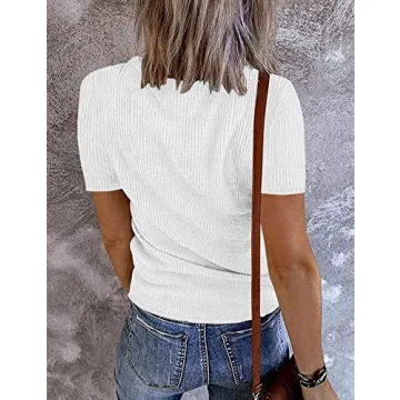 MEROKEETY Women's V Neck Ribbed Knit Summer Tops