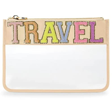Chenille Letter Travel Pouch - Stylish Nylon and PVC Clear Organizer with Glitter