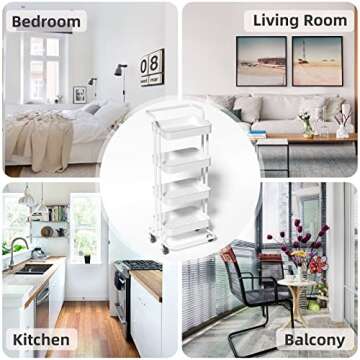 Semounva 4 Tier Rolling Utility Cart with Lockable Wheels, Easy to Assemble Rolling Cart Organizer, Multi-Purpose Storage Cart on Wheels with Mesh Basket for Kitchen, Bathroom, Living Room, Office