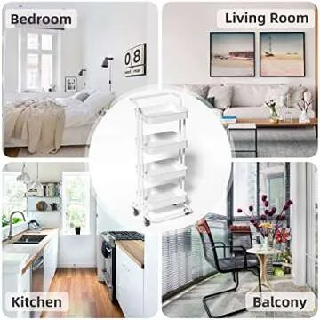 Semounva 4 Tier Rolling Utility Cart with Lockable Wheels, Easy to Assemble Rolling Cart Organizer, Multi-Purpose Storage Cart on Wheels with Mesh Basket for Kitchen, Bathroom, Living Room, Office