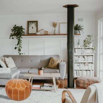 MARRAKESH STYLE Comfortable Leather Ottoman Pouf - Handmade Unstuffed Moroccan Pouf Cover - Round Po...