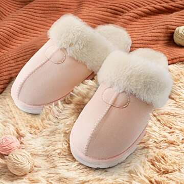 DREAM PAIRS Women's House Slippers Indoor Fuzzy Fluffy Furry Cozy Home Bedroom Comfy Winter Cute Warm Outdoor Shoes FuzzyEasy,Size 7,Pink,SOFIE-05