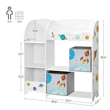 SONGMICS Kid's Bookshelf & Toy Organizer - 3 in 1 Storage Solution