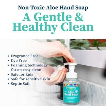 Truly Free Aloe Unscented Hand Soap - 10x Concentrated Aloe Vera, Non-Drying Gentle Cleanser - Bathroom Hand Soap - 1 Empty Bottle with Foaming Dispenser Pump + 2 Moisturizing Hand Soap Refill Pouches