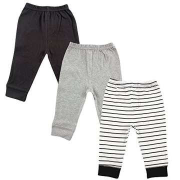 Luvable Friends Unisex Baby Cotton Pants, Black Stripe 3-Pack, 0-3 Months