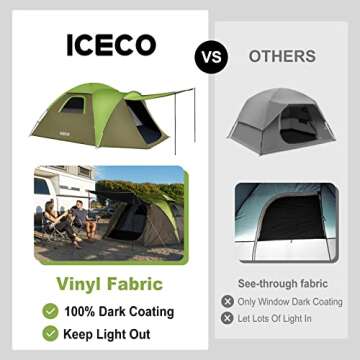 ICECO Dark Room Camping Tent 4 Person Backpacking Tent 4 Season Waterproof Dome Tent with Screen Roo...