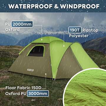 ICECO Dark Room Camping Tent 4 Person Backpacking Tent 4 Season Waterproof Dome Tent with Screen Room 4 People Easy Setup Tent for Outdoor Traveling Backpacking Mountaineering,with Removable Rain Fly