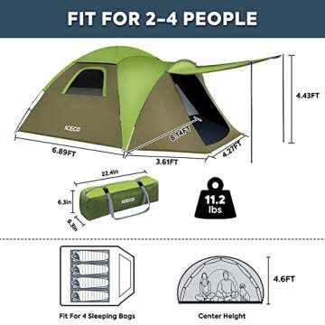ICECO Dark Room Camping Tent 4 Person Backpacking Tent 4 Season Waterproof Dome Tent with Screen Room 4 People Easy Setup Tent for Outdoor Traveling Backpacking Mountaineering,with Removable Rain Fly