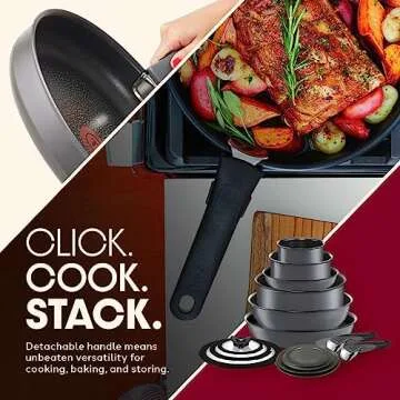 T-fal Ingenio Expertise Non Stick Cookware Set 14 Piece, Induction, Oven Broiler Safe 500F, Detachab...