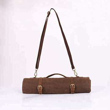 Large Chef’s Knife Roll Bag,Heavy Duty Waxed Canvas Knife Carrier,11 Pockets Kitchen Cooking Tools Storage Case, Easily Carried By Shoulder Strap ForProfessional Chefs,Culinary School Students