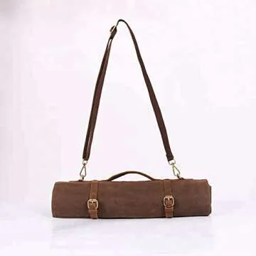 Large Chef’s Knife Roll Bag,Heavy Duty Waxed Canvas Knife Carrier,11 Pockets Kitchen Cooking Tools Storage Case, Easily Carried By Shoulder Strap ForProfessional Chefs,Culinary School Students