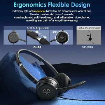 Noise Cancelling USB Headset for PC and Online Meetings