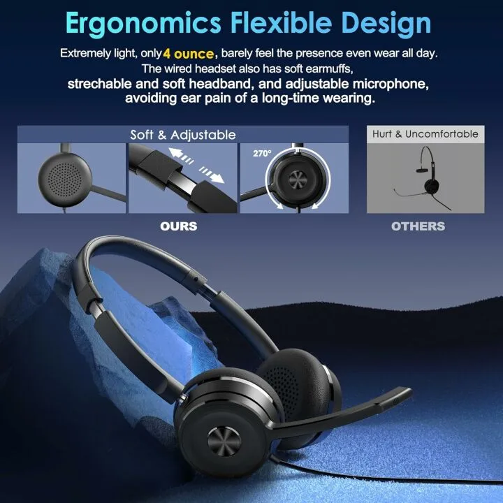 Noise Cancelling USB Headset for PC and Online Meetings