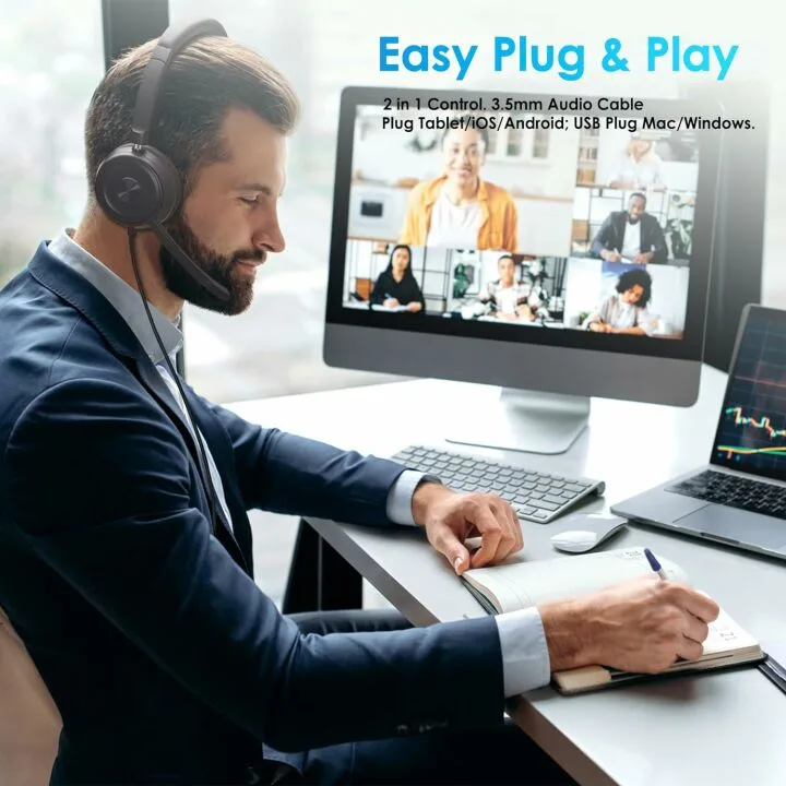 Noise Cancelling USB Headset for PC and Online Meetings