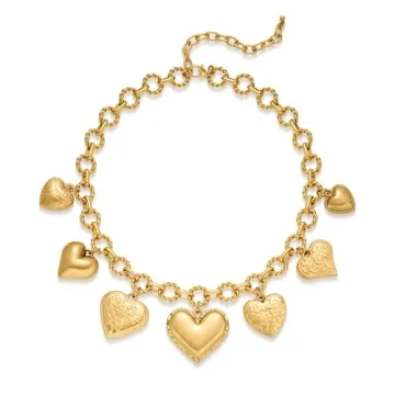 TENTMENTISE Worn Gold Heart Necklaces for Women - Statement Jewelry Gift