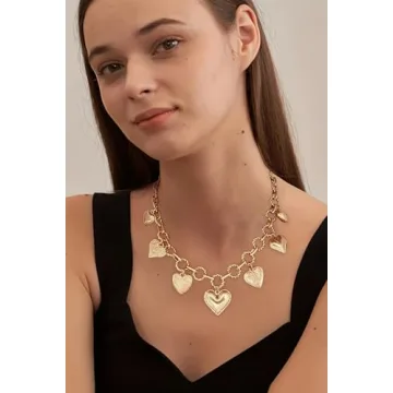 TENTMENTISE Gold Heart Necklace for Women - Unique Charms
