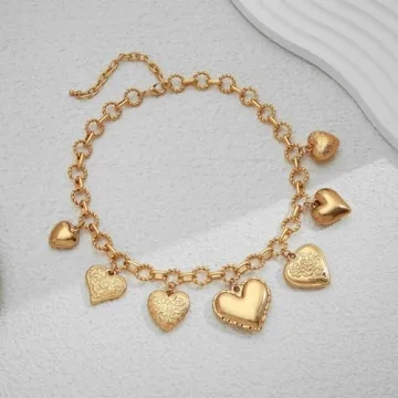 TENTMENTISE Gold Heart Necklace for Women - Unique Charms
