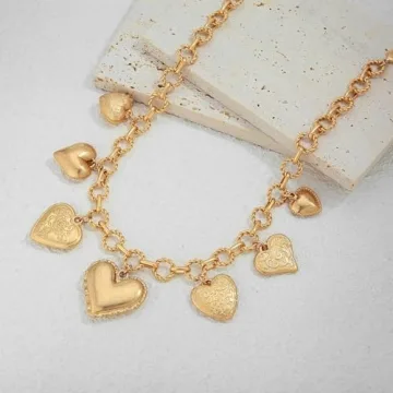 TENTMENTISE Gold Heart Necklace for Women - Unique Charms