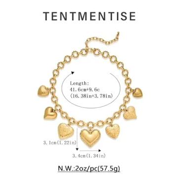 TENTMENTISE Gold Heart Necklace for Women - Unique Charms