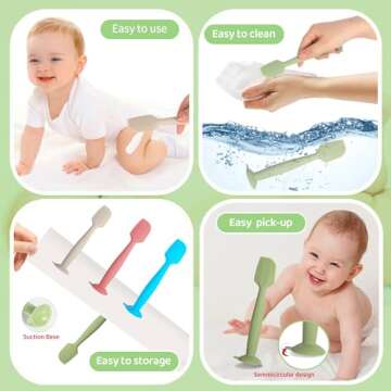 MAIKKB Baby Diaper Cream Spatula 3 Pack Diaper Spatula Soft Silicone Diaper Cream Applicator Baby Butt Paste Spatula Brush with Suction Base,Full Size(Gray+Off-white+Green)