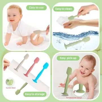MAIKKB Baby Diaper Cream Spatula 3 Pack Diaper Spatula Soft Silicone Diaper Cream Applicator Baby Butt Paste Spatula Brush with Suction Base,Full Size(Gray+Off-white+Green)