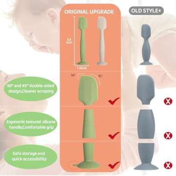 MAIKKB Baby Diaper Cream Spatula 3 Pack Diaper Spatula Soft Silicone Diaper Cream Applicator Baby Butt Paste Spatula Brush with Suction Base,Full Size(Gray+Off-white+Green)