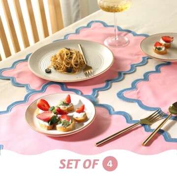 Folkulture Placemats Set of 4, 13 x 19 Inches 100% Cotton Rustic Place Mats or Heat Resistant Woven Table Mats for Dining Table Decor, Boho Placemats or Scalloped Placemats (Blush) | Valentine Gifts