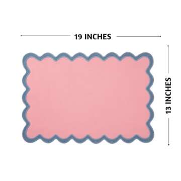 Folkulture Placemats Set of 4, 13 x 19 Inches 100% Cotton Rustic Place Mats or Heat Resistant Woven Table Mats for Dining Table Decor, Boho Placemats or Scalloped Placemats (Blush) | Valentine Gifts