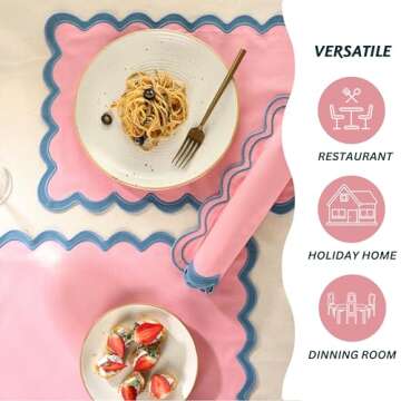 Folkulture Placemats Set of 4, 13 x 19 Inches 100% Cotton Rustic Place Mats or Heat Resistant Woven Table Mats for Dining Table Decor, Boho Placemats or Scalloped Placemats (Blush) | Valentine Gifts
