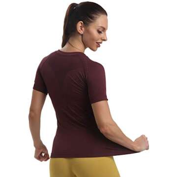 RUNNING GIRL Seamless Workout Shirts for Women Dry-Fit Short Sleeve T-Shirts Crew Neck Stretch Yoga Tops Athletic Shirts