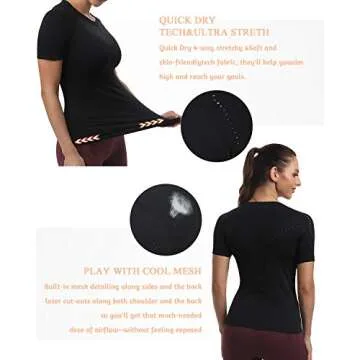 RUNNING GIRL Seamless Workout Shirts for Women Dry-Fit Short Sleeve T-Shirts Crew Neck Stretch Yoga Tops Athletic Shirts