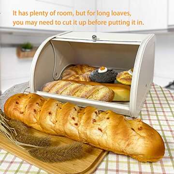 X458 Metal Bread Box for Kitchen Countertop - Stainless Steel Bread Box for Kitchen - Bread Storage Container - Airtight Holder for Homemade Bread, Cream Color