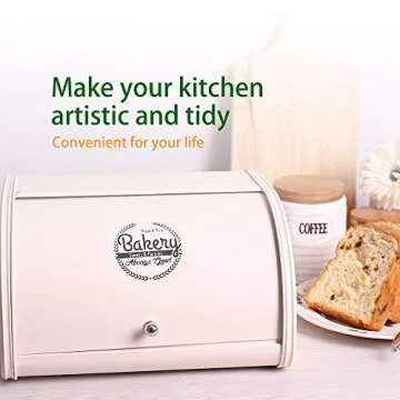 X458 Metal Bread Box for Kitchen Countertop - Stainless Steel Bread Box for Kitchen - Bread Storage Container - Airtight Holder for Homemade Bread, Cream Color