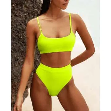 MELYUM Womens High Waisted Swimsuits Bottom Padded Bathing Suits Bikini Sets Top Two Piece Swimwear Fluorescent Yellow