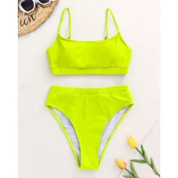 MELYUM Womens High Waisted Swimsuits Bottom Padded Bathing Suits Bikini Sets Top Two Piece Swimwear Fluorescent Yellow
