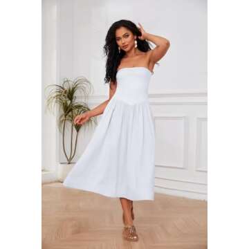 OLAPTA Women Strapless Tube Top Maxi Dresses Patchwork Casual Sleeveless Backless Dresses Swing Basi...