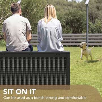 Devoko 100 Gallon Waterproof Large Resin Deck Box Indoor Outdoor Lockable Storage Container for Patio Furniture Cushions Garden Tools (100 Gallon, Black)