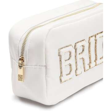 White Nylon Bride Pouch or Bag, travel, Bride bag, Bride makeup bag, Gift for brides, Bride essentials, Gift for her, Bride travel kit, Things for bride, Future mrs, White, Valentine's Day