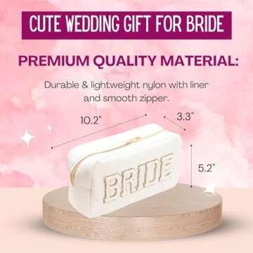 White Nylon Bride Pouch or Bag, travel, Bride bag, Bride makeup bag, Gift for brides, Bride essentials, Gift for her, Bride travel kit, Things for bride, Future mrs, White, Valentine's Day