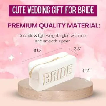 Elegant White Nylon Bride Makeup Bag for Travel Essentials