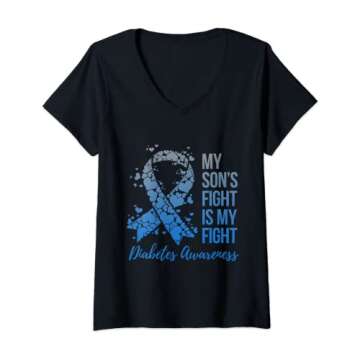 Womens T1D Son Tee Type 1 Diabetic Warrior Diabetes Awareness V-Neck T-Shirt