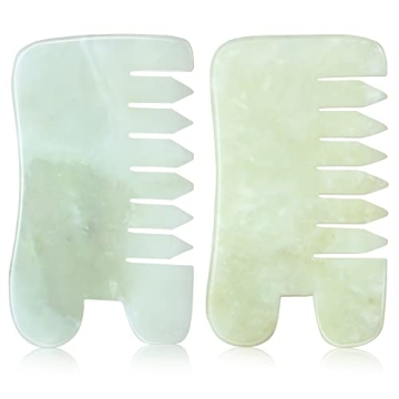 BBTO 2 Pcs Jade Comb Massage Gua Sha Comb for Head Care
