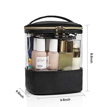 CUBETASTIC Clear Makeup Bags, Travel Waterproof Cosmetic Bag Plastic Transparent Organizer Women Makeup Pouch with Handle Mesh Pockets for Cosmetics Toiletries (Black)