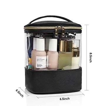 CUBETASTIC Clear Makeup Bags, Travel Waterproof Cosmetic Bag Plastic Transparent Organizer Women Makeup Pouch with Handle Mesh Pockets for Cosmetics Toiletries (Black)