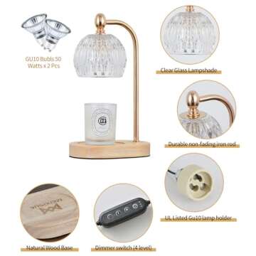 MEIXISUE Candle Warming Light,Fragrance Electric Melt Wax Warmer Candle Lamp Timer and Dimmer House ...
