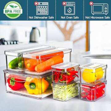 NISILIN 14 Pack Fridge Organizers and Storage - Refrigerator Organizer Bins with Lids, BPA-Free Frid...