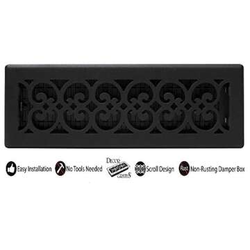 Decor Grates ST414 Scroll Design Floor Register, 4x14 Inches, Textured Black